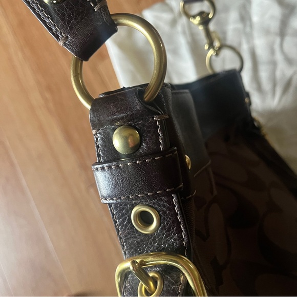COACH Chocolate Brown Monogram Shoulder Bag - Picture 6 of 13